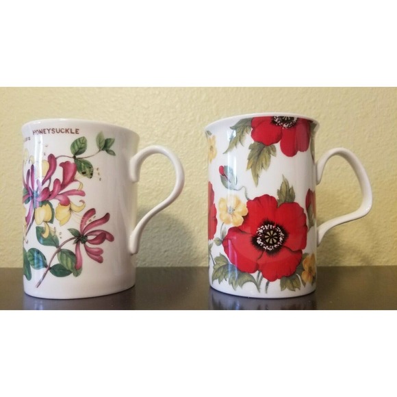 2 FINE BONE CHINA mugs MADE IN ENGLAND by Roy Kirkham and Crown Trend NR Mint - Picture 1 of 12